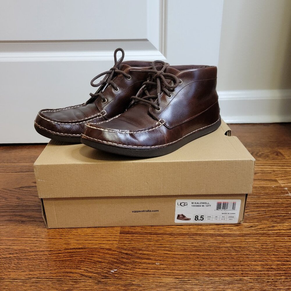 Ugg Kaldwell Brown Leather Chukka Ankle Boots, Men's 8.5, Vibram Rubber Sole